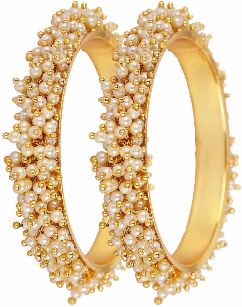 AMACO Brass Pearl Gold-plated Bangle Set