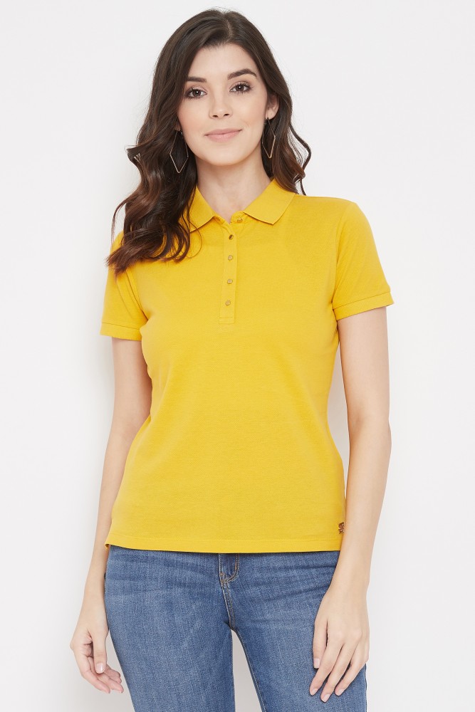 MADAME Casual Short Sleeve Solid Women Yellow Top