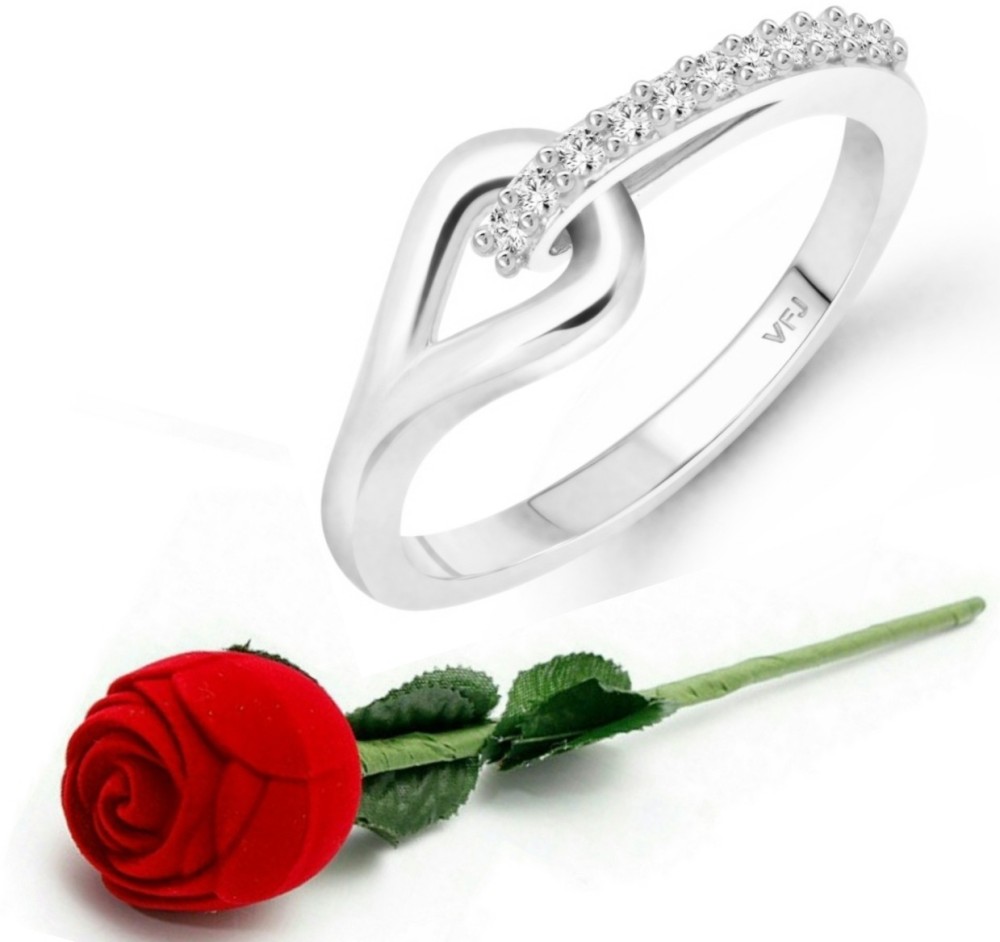 VIGHNAHARTA Vighnaharta Floral (CZ) Rhodium Plated Ring with Scented Velvet Rose Ring Box for women and girls and your Valentine. Alloy Cubic Zirconia Rhodium Plated Ring