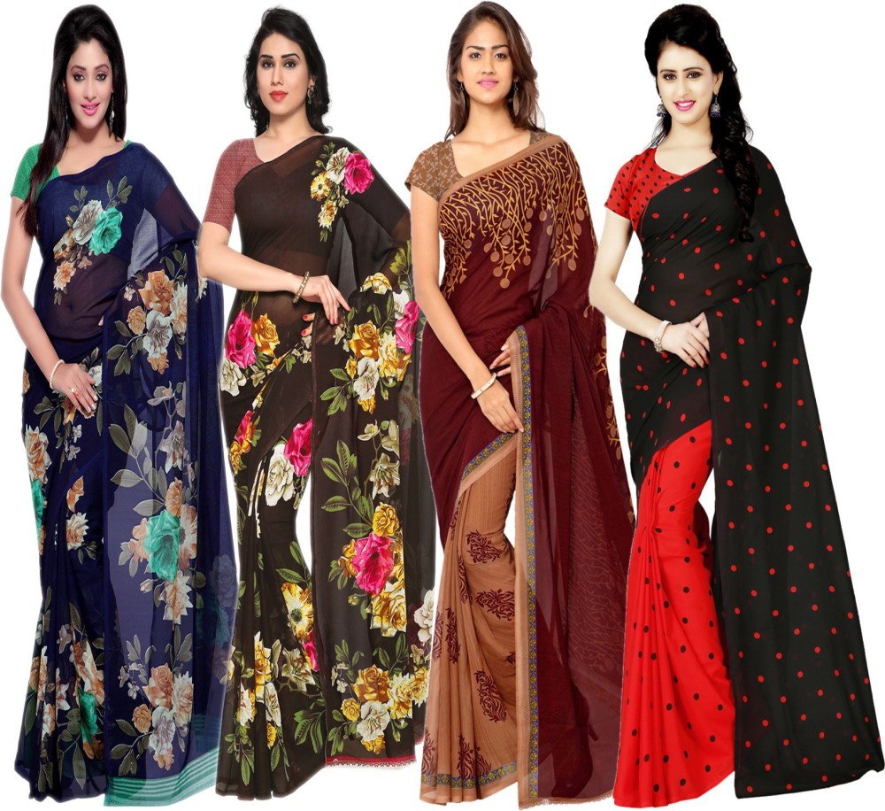 Anand Sarees Printed, Graphic Print, Floral Print, Polka Print Daily Wear Georgette Saree