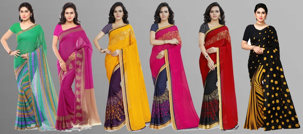 Anand Sarees Paisley, Ombre, Geometric Print, Graphic Print, Floral Print Daily Wear Georgette Saree