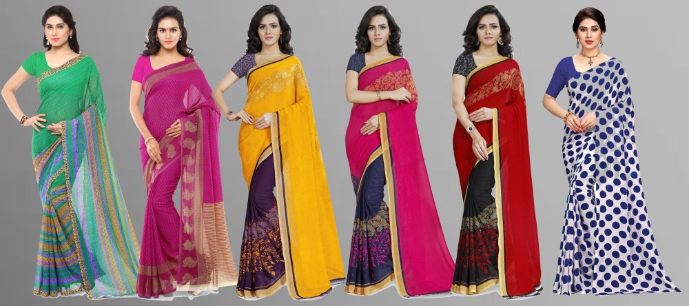 Anand Sarees Paisley, Ombre, Geometric Print, Graphic Print, Floral Print Daily Wear Georgette Saree
