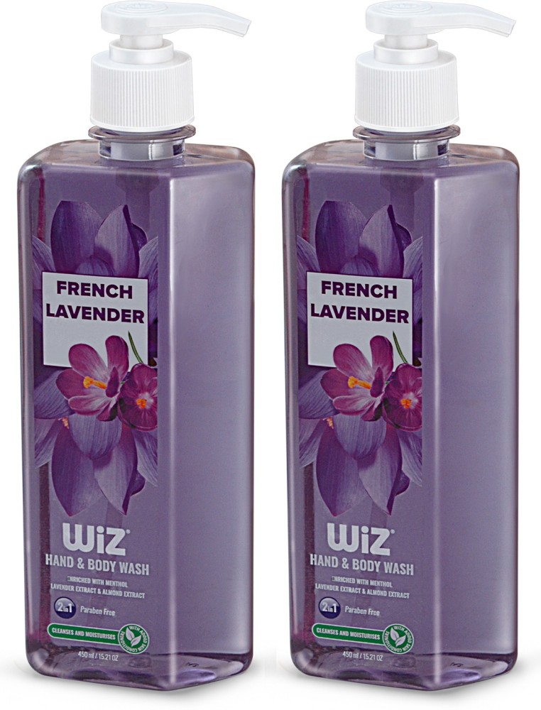 Wiz pH-Balanced 2 in 1 Hand & Body Wash with Aloe Vera & Refreshing Fragrance of French Lavender, 450ml Bottle - Pack of 2