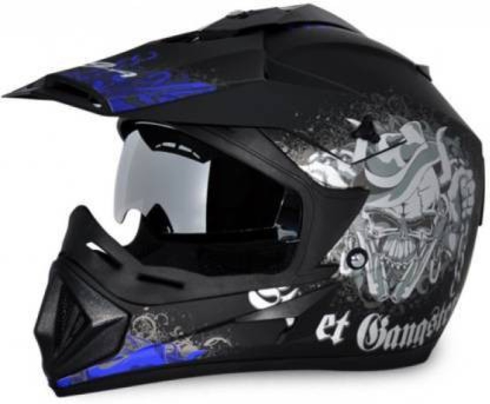VEGA Off Road Hi-Quality Double Visor Gangster Dull Black M. Blue 580 mm Size M Motorsports Helmet