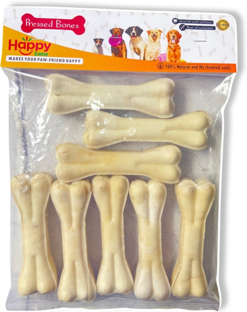 Happysome Organic Chemical Free Rawhide Pressed Bones for Dogs. 3 inches (Pack of 8) Chicken, Mutton Dog Chew