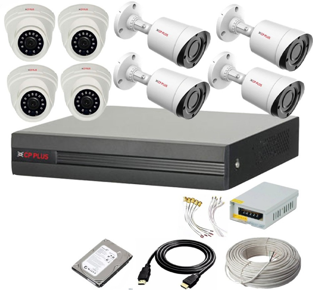 CP PLUS 8 Channal HD DVR,Outdoor Camera 2.4 MP 4Pcs,Indoor Camera 2.4 MP 4Pcs, Security Camera