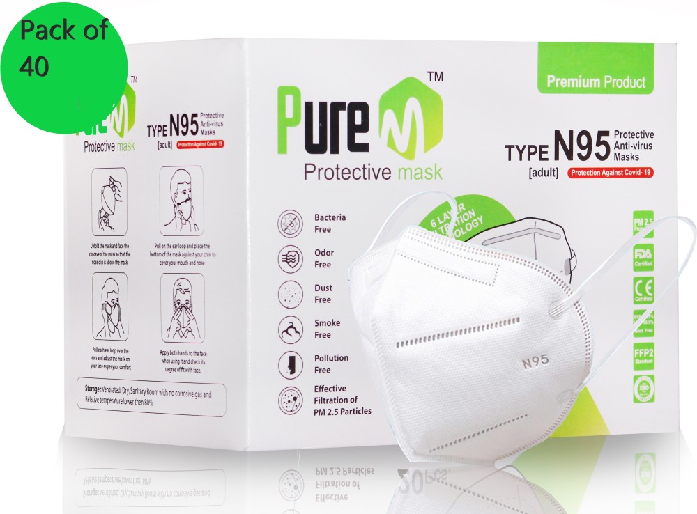 Pure M Pure M N95 Breathable 6-Layer with 2 layer Melt Blown Mask Anti- Pollution , Anti- Virus Reusable, Washable Protective Respiratory Face Mask N95 FFP2 MIX Water Resistant, Reusable, Washable Water Resistant, Reusable, Washable Cloth Mask With Melt Blown Fabric Layer Pack of 40 N95-EARLOOP-V-10 Water Resistant, Reusable, Washable Cloth Mask With Melt Blown Fabric Layer
