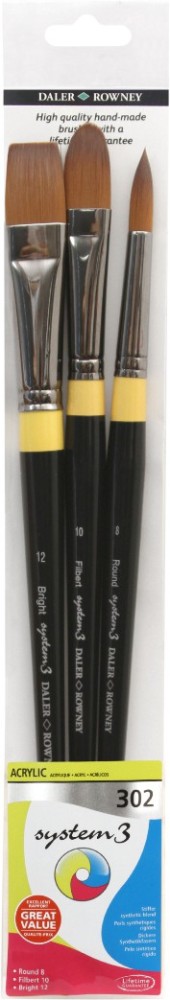 DALER ROWNEY System3 Short Handle Synthetic Hair Wallet Set, 4 Brushes