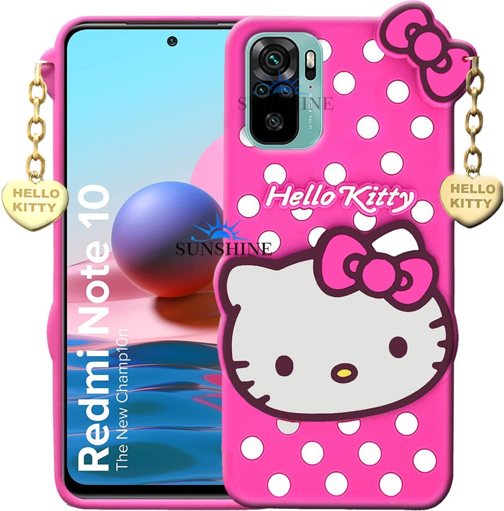 SUNSHINE Back Cover for Mi Redmi Note 10- Hello Kitty Case | 3D Cute Doll | Soft Girl Back Cover with Pendant