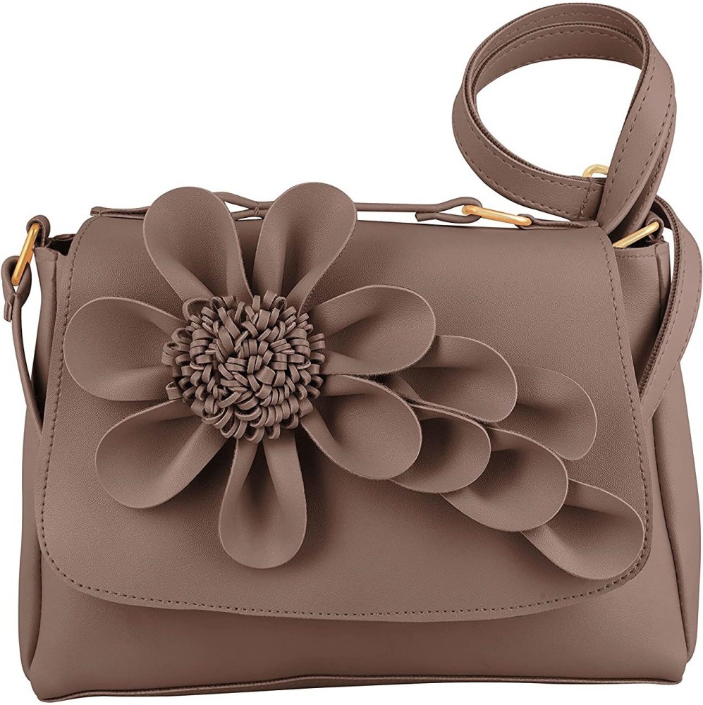 IYI Khaki Sling Bag Floral Design PU Leather Stylish Sling Bag for Women and Girls Trendy Branded Sling Bag Pack of 1 Khaki