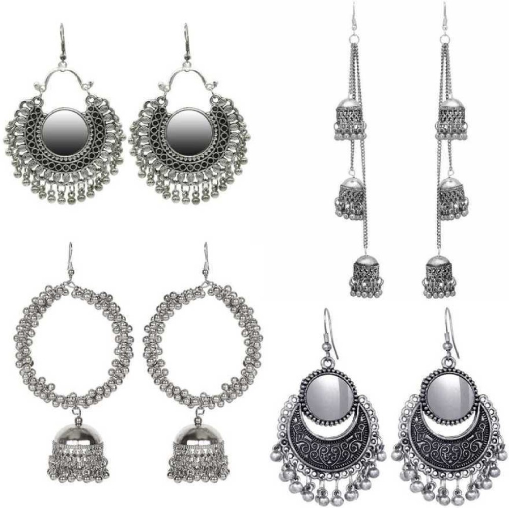 Akshetri Jewels oxidized metal earring for girls and women pack of 4 Alloy Chandbali Earring