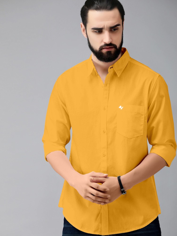Lizzy Men Solid Casual Yellow Shirt