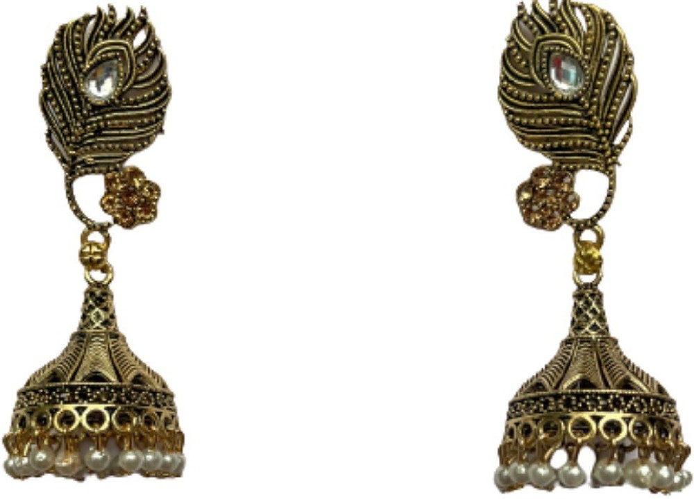EkaaCreations Gold feather earrings Alloy Jhumki Earring