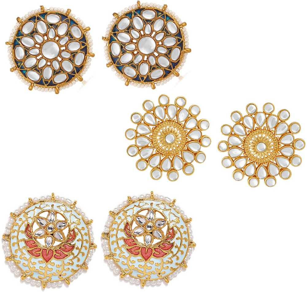 Stefan Combo of 3 Pairs of Traditional Round Shaped Dangler Earrings Crystal Alloy Stud Earring