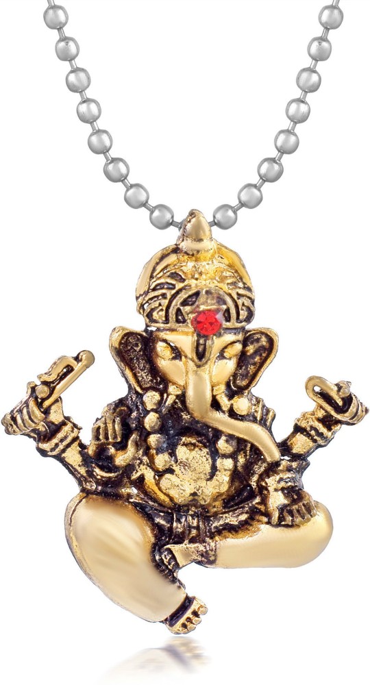 Morvi Gold Plated Alloy CZ Lord Ganesha, Ganesh ji, Gajanand, Hindu Temple Jewellery Necklace Pendant Chain Locket for Men and women Gold-plated Cubic Zirconia Brass Pendant