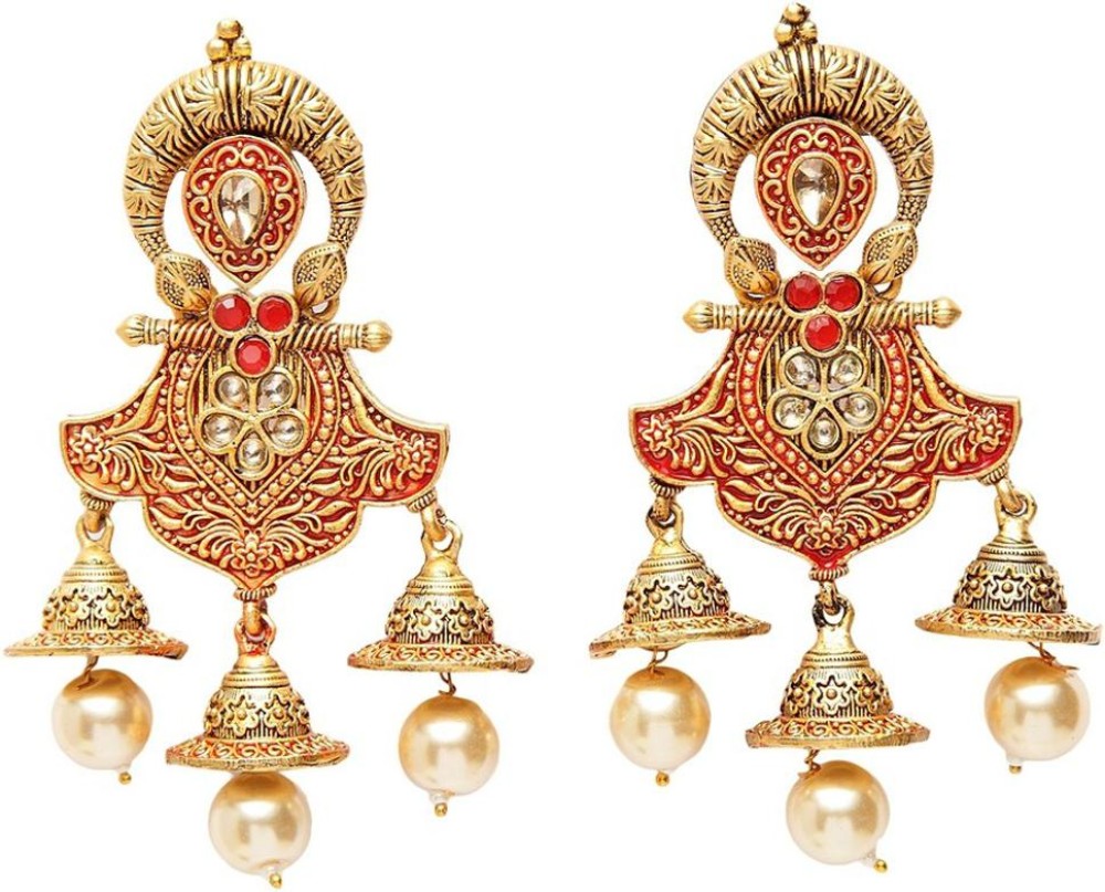 PANASH Gold-Toned Red Dome Shaped Alloy Drops & Danglers