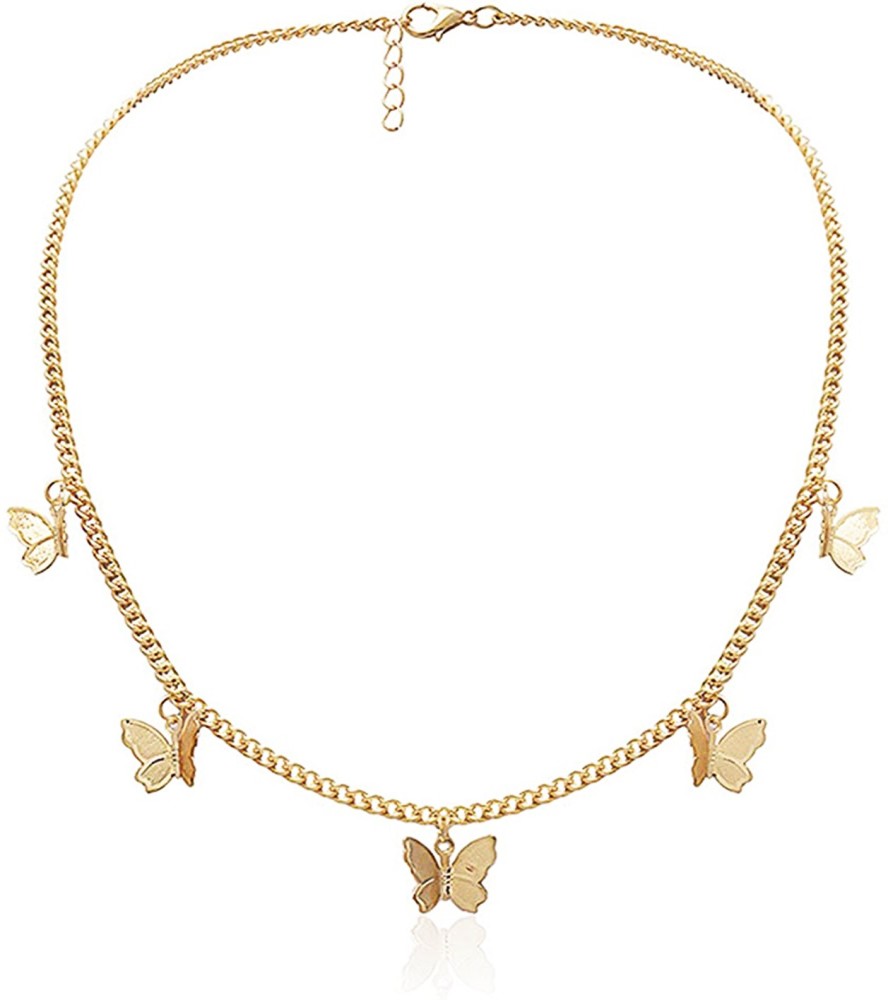 Aarohi Rose Gold Plated Trendy Fashion Butterfly Choker Necklace Chain for Women and Girls APE10-017 Gold-plated Plated Alloy Chain