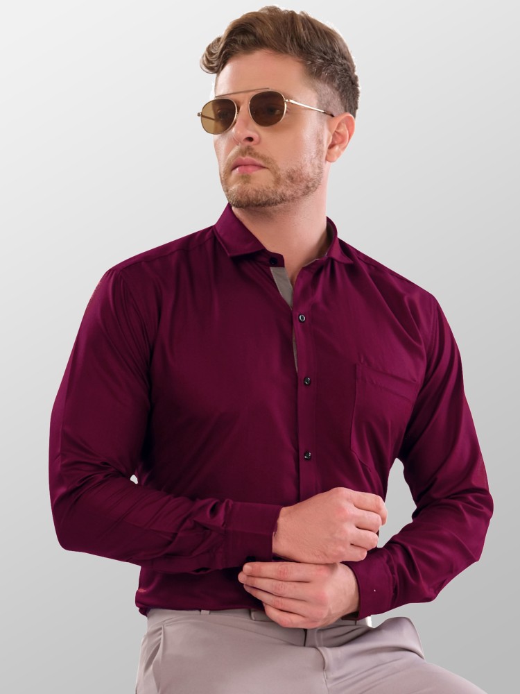 VeBNoR Men Solid Formal Maroon Shirt