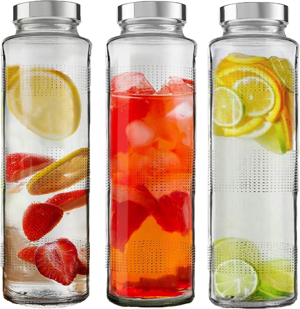 Miniature Mart Glass Water Bottle 750 ml 3 Pcs  - 750 ml Glass Utility Container