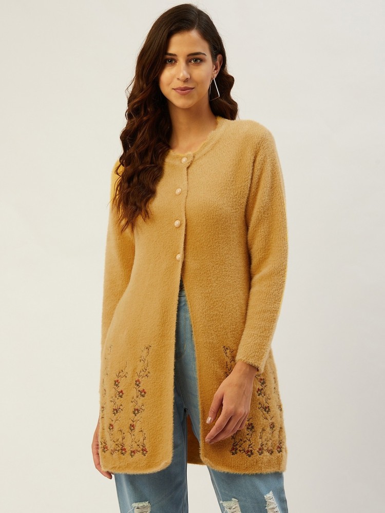 Rivza Embroidered Round Neck Casual Women Yellow Sweater