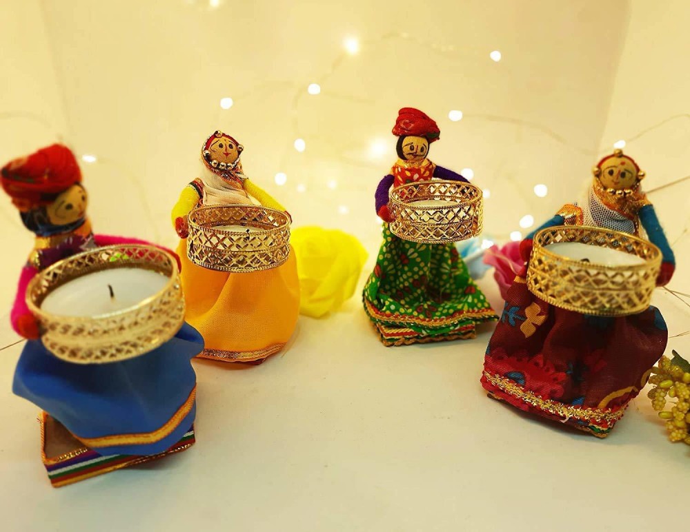 Superior craft Rajasthani Handmade Puppet Style Tealight Candle Holder/ Tealight Holder/Candle Holder for Home/Office/Garden Decor Diwali| Christmas| Dussehra| New Year Set of 4 Candle Free (4 Pcs Puppet) Candle