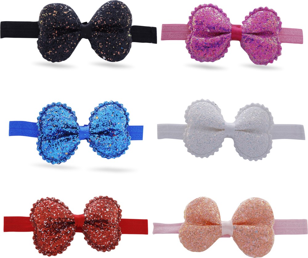 Saanchi baby multi-coloured baby girl hairband headbands glitter elastic bow Head Band (Multicolor Pack of 6 ) Hair Band