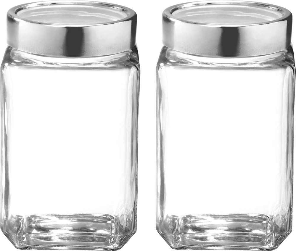 TREO Cube Storage Glass Jar, Set of 2, 800 ml Each, Transparent  - 800 ml Glass Utility Container