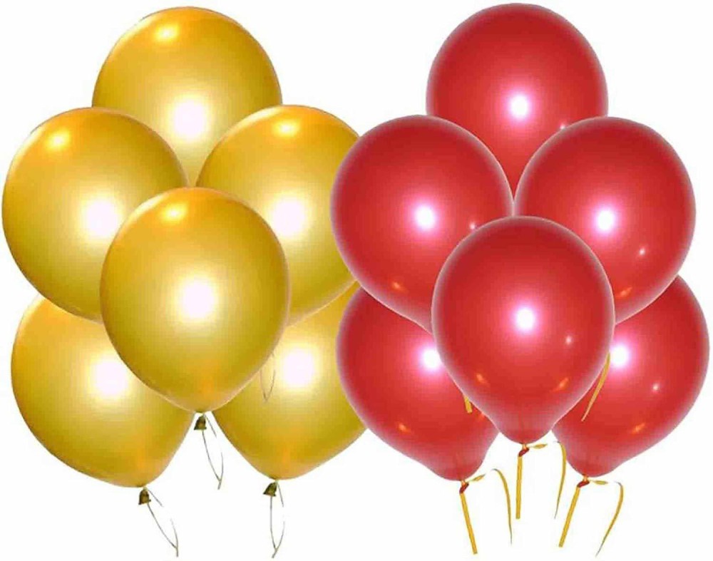 Party Pack Solid Gold & Red Metallic Finish Balloons for Birthday / Anniversary Party Decoration Balloon