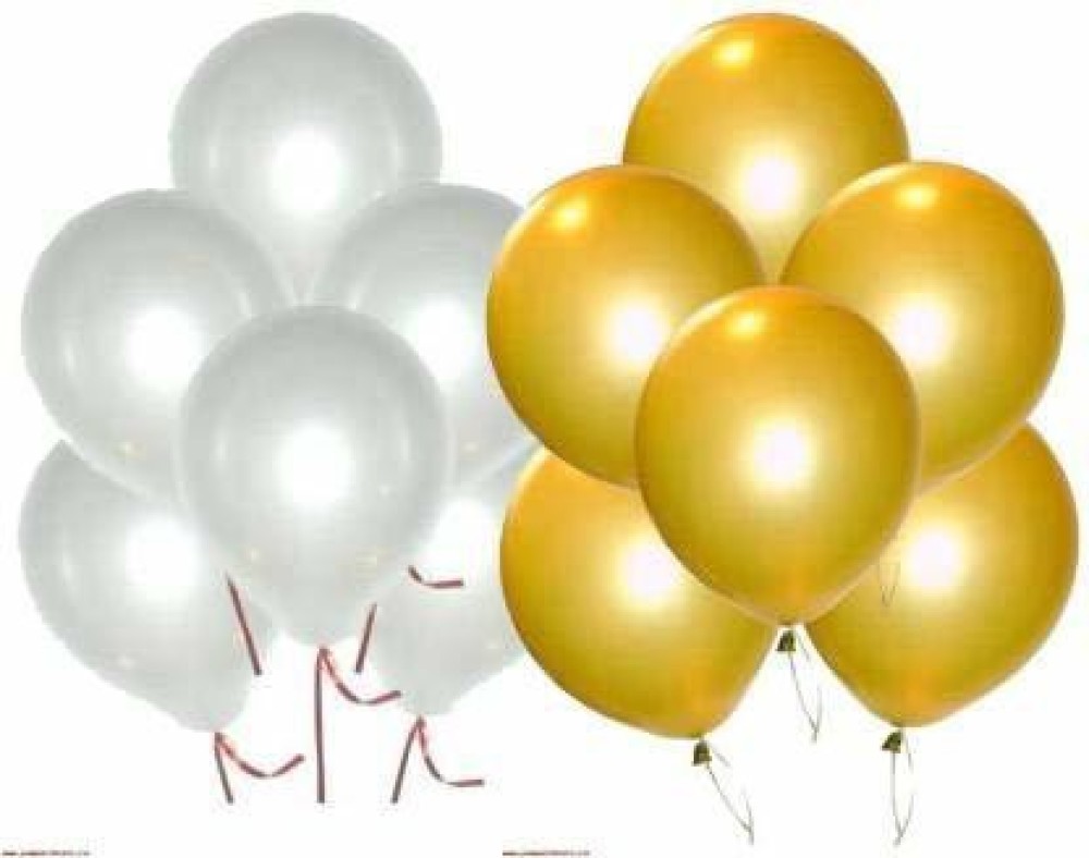 Party Pack Solid Gold & White Metallic Finish Balloons for Birthday / Anniversary Party Decoration Balloon