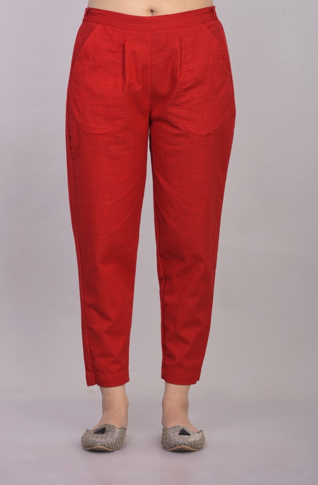 skytick Slim Fit Women Red Trousers