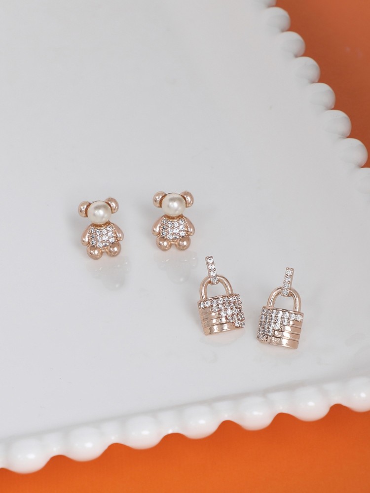 ZAVERI PEARLS Set of 2 Earrings Cubic Zirconia Brass Stud Earring