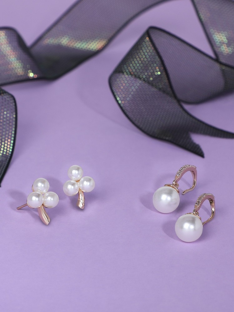 ZAVERI PEARLS Set of 2 Earrings Cubic Zirconia Brass Drops & Danglers, Stud Earring