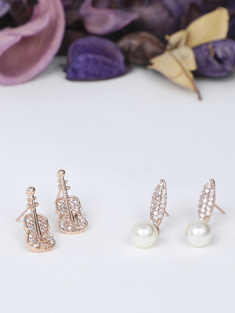 ZAVERI PEARLS Set of 2 Earrings Cubic Zirconia Brass Stud Earring