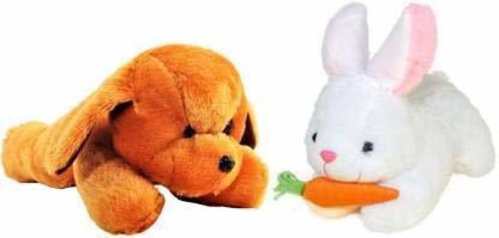 Toy Shop Soft Rabbit & Lying Dog Soft Toy for Kids, Puppy Soft Toys Stuffed Animals Cute Teddy Bear  - 25 cm