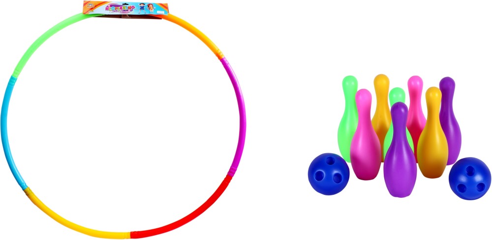 toysons Mini Bowling In pvc packing with Hoopla Ring hula hoop with connecting 6 curves make it with 5 or 6 according to kid age Bowling