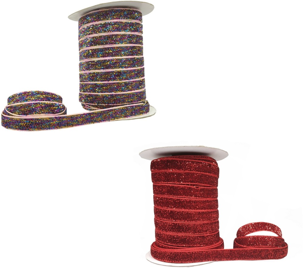 Utkarsh Pack of 2 (18 Mtr Roll and 1cm Width) Multi-Purpose Sparkling Multi And Red Glitter Ribbon Gota Laces Great for Wedding/party Decor, Gift Box Wrapping Embellishment,sewing Applications, Art and Craftworks,flower Arrangements, Seasonal and Holiday Décor Pack of 2 (18 Mtr Roll and 1cm Width) Multi-Purpose Sparkling Multi And Red Glitter Ribbon Gota Laces Great for Wedding/party Decor, Gift Box Wrapping Embellishment,sewing Applications, Art and Craftworks,flower Arrangements, Seasonal and Holiday Décor Lace Reel