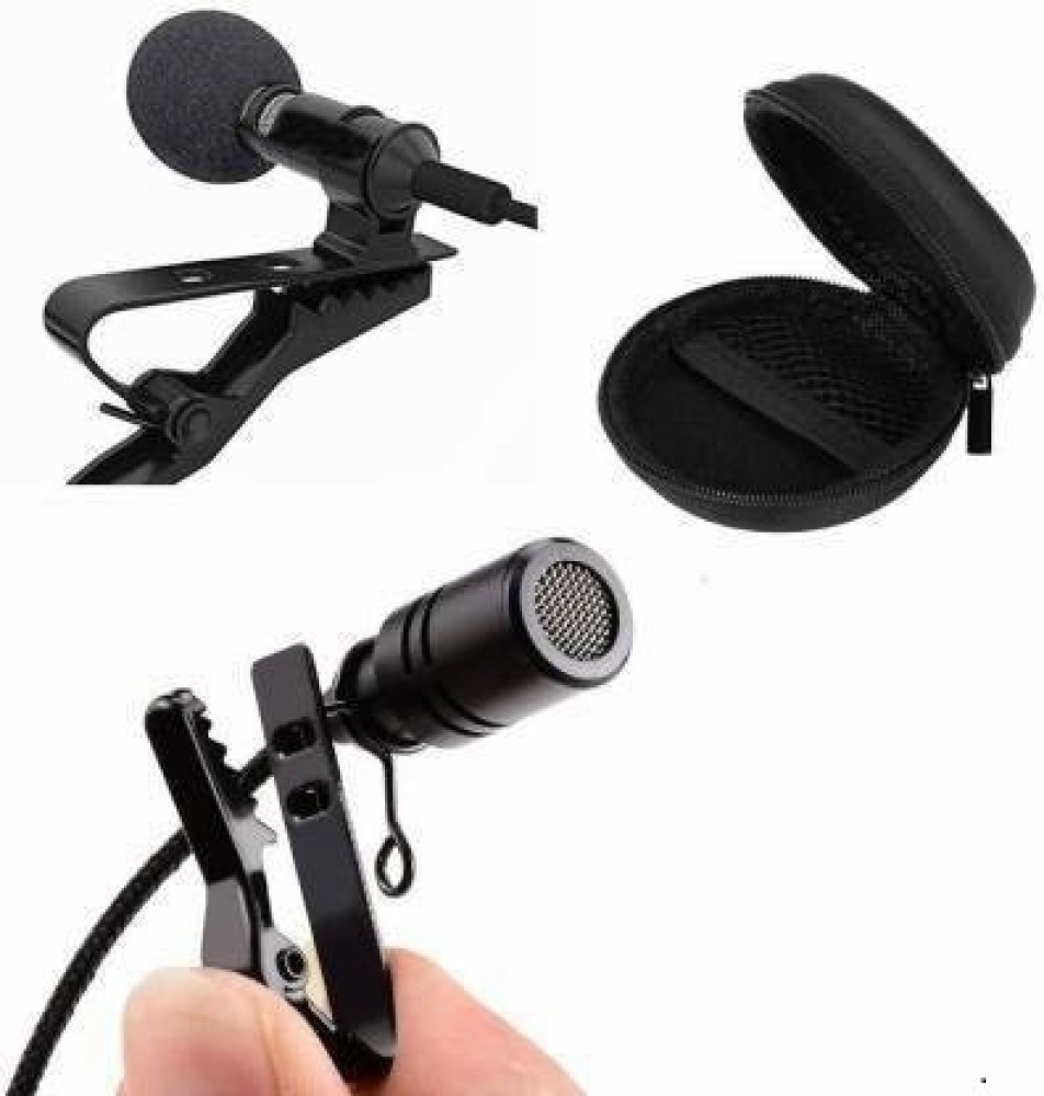 MOBPRO BEST ®Super Lapel Lavalier Tie Clip Metal Mono Microphone 3.5mm With Collar Clip For Lound Speaker With Hard Carrying Case(CM24,Black)#Quality Assurance Microphone Microphone