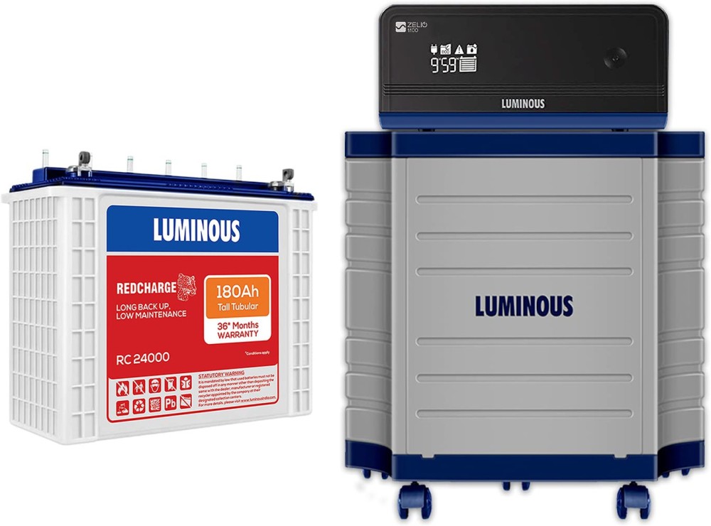 LUMINOUS Zelio+1100 V2 Inverter_RC 24000 Battery_Trolley Tubular Inverter Battery
