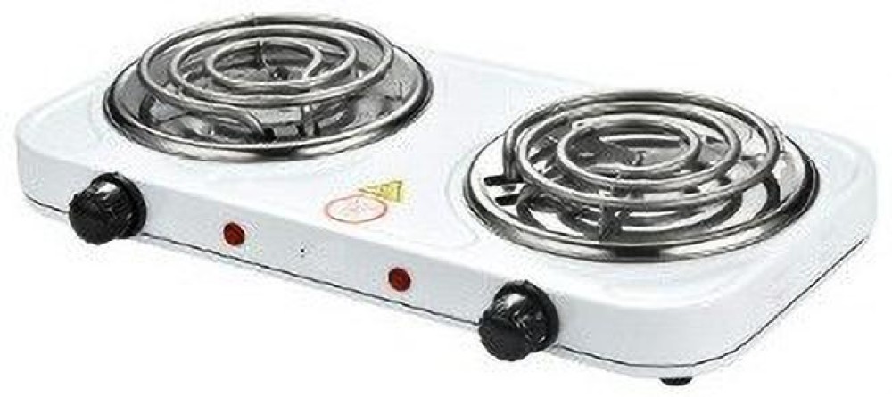 Trishays Shop4All White Double Heavy Duty Powder Coated 1000 Watt + 1000 Watts Electric Coil Cooking Stove | Electric Cooking Heater | Induction Cooktop | G Coil Hot Plate Stove | Works With All Cookwares Electric Cooking Heater (2 Burner) (White) Electric Cooking Heater