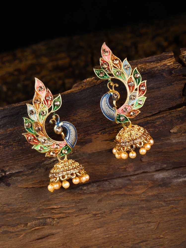 ZAVERI PEARLS Multicolor Peacock Design Zinc Jhumki Earring