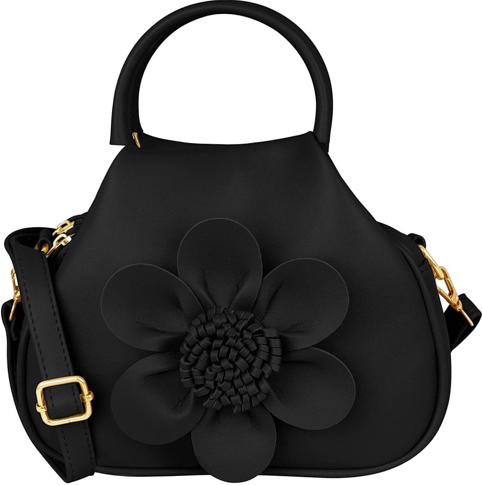 TRIFECTA Black Sling Bag Women's 3d Flower Multi Pocket Potli Sling Bag with Adjustable Strap