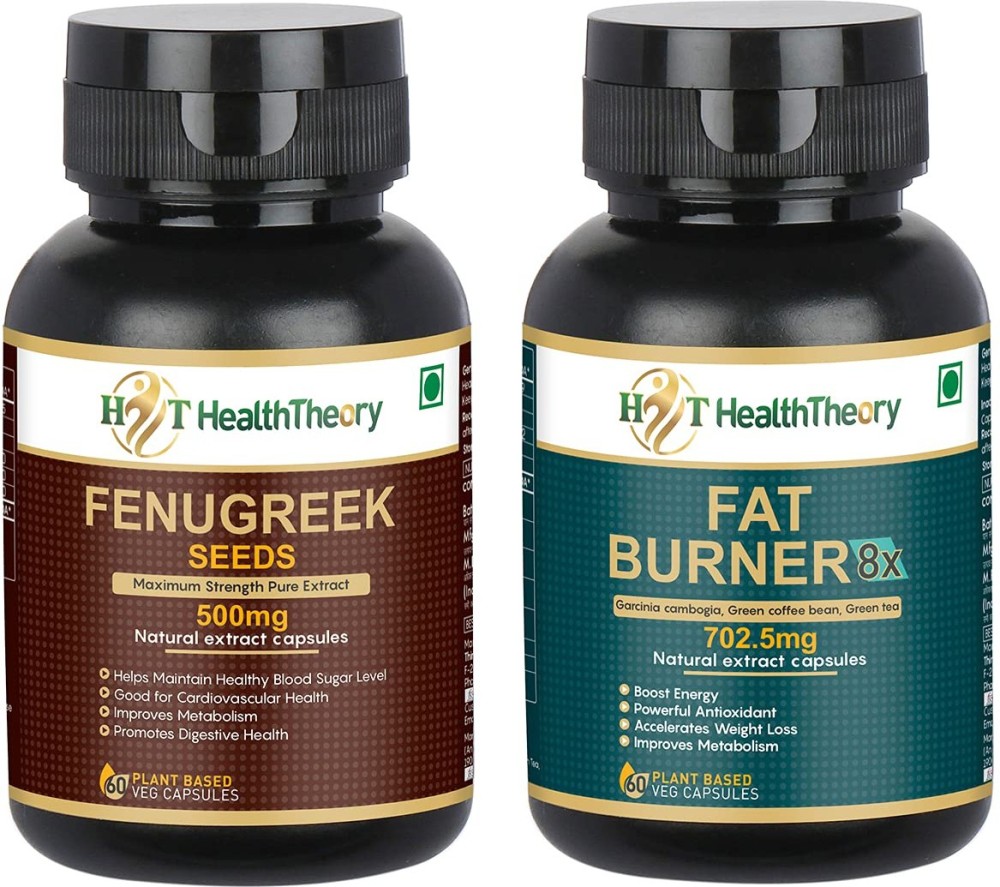 Health Theory Combo Pack of 2 II Fenugreek Pure Extract Capsules & Fat Burner 8X capsules