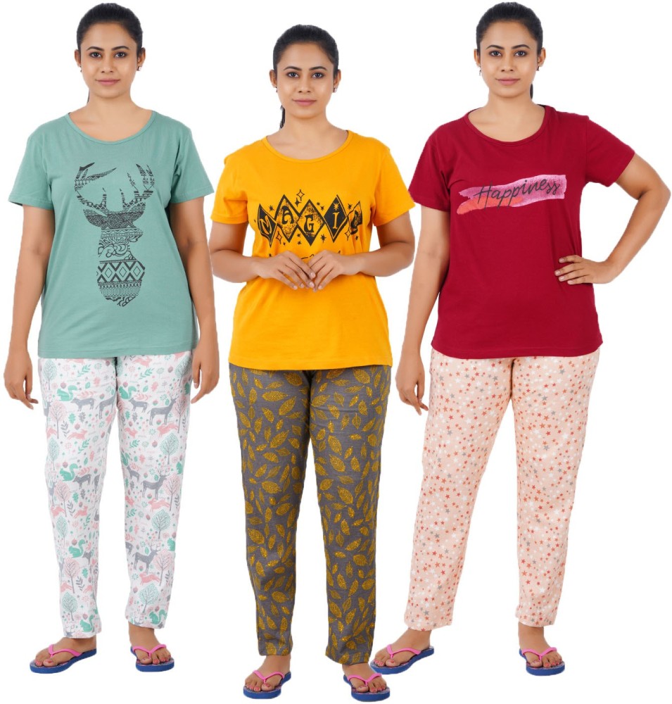 Sevnix Women Printed Multicolor Top & Pyjama Set