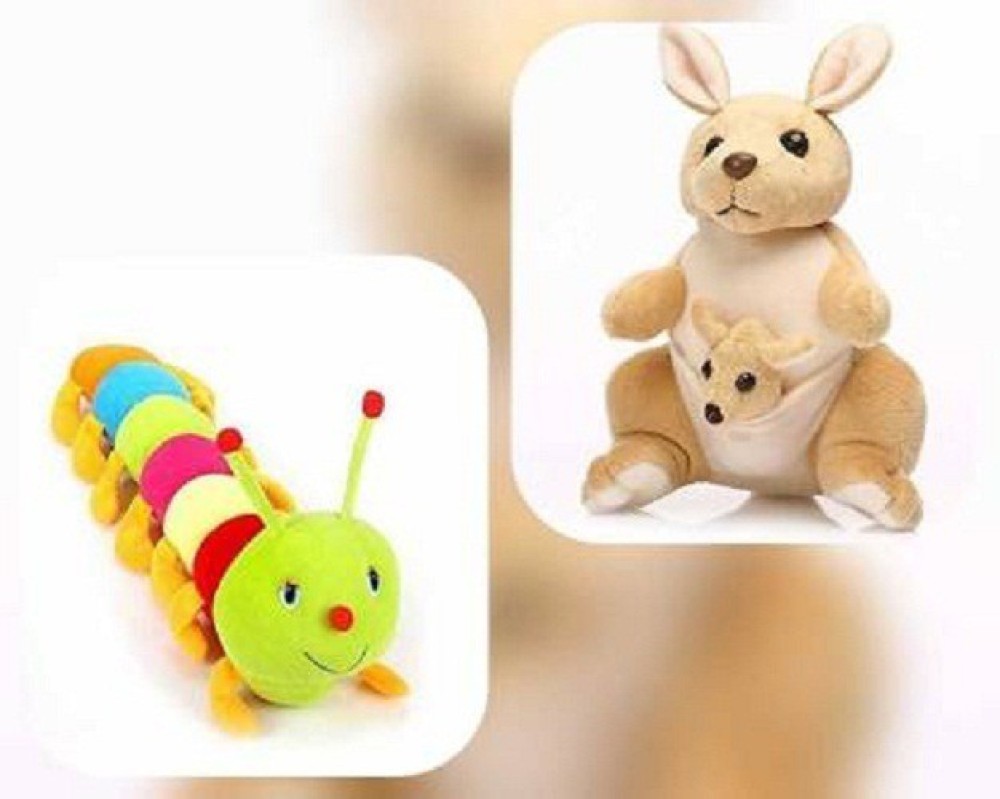 Future shop Kangaroo and Caterpillar Soft Toy Pack of 2 - Height 30 cm 25 cm - 15 cm (Multicolor)  - 30 cm