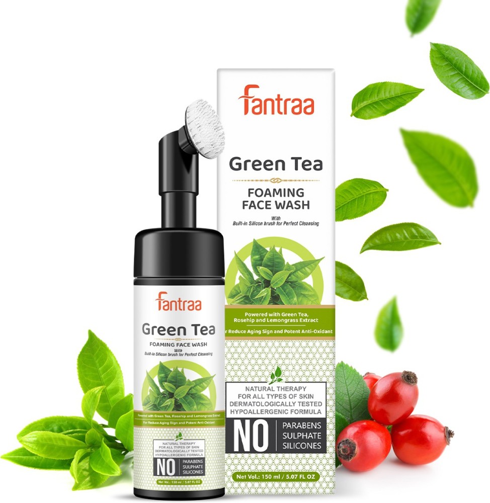 Fantraa Green Tea Foaming  with Rosehip and Lemongrass Extract For Reduce Aging Sign and Potent Anti-Oxidant - All Skin Types, Paraben & SLS Free Face Wash