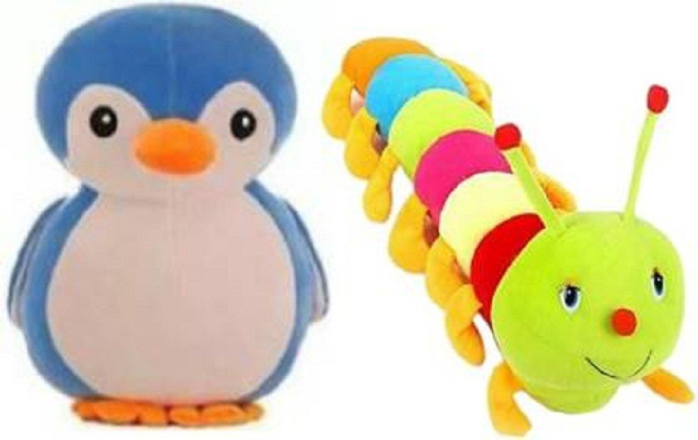 Future shop High Quality Cute and Attractive combo of blue penguin (20 cm) and caterpillar soft toy for kids - 20 cm (Multicolor)  - 20 inch