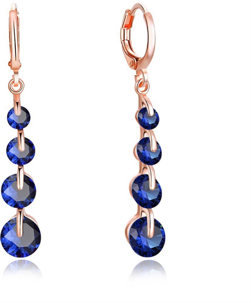Nilu's Collection Gold Plated Navy Blue Dangle and Drop Cubic Zirconia Earrings for Women and Girls Copper Stud Earring