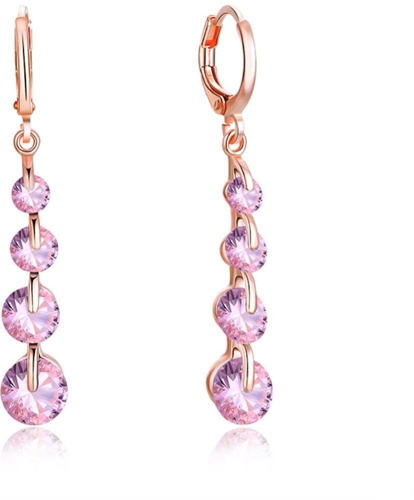 Nilu's Collection Gold Plated Rose Gold Dangle and Drop Cubic Zirconia Earrings for Women and Girls Copper Stud Earring