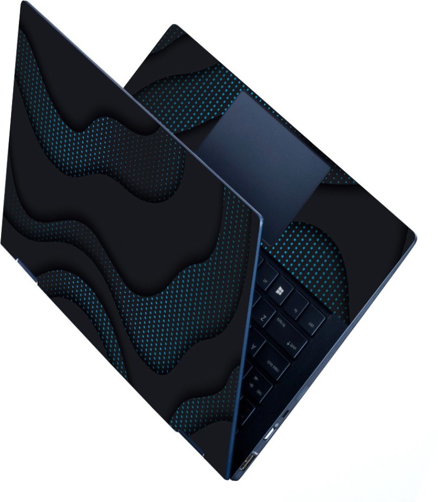 Anweshas HD Printed 3D Series Full Panel Laptop Skin Sticker Vinyl Fits Size Upto 15 inches No Residue, Bubble Free Vinyl Laptop Decal 15.6 - black blue dot wave art Vinyl Laptop Decal 15.6