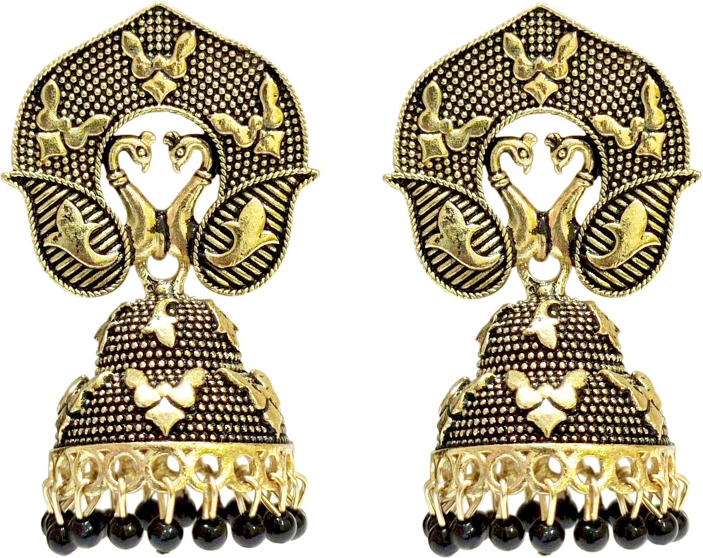 Miraya Black beads double Peacock design Zumkhi earring. Beads Alloy Jhumki Earring